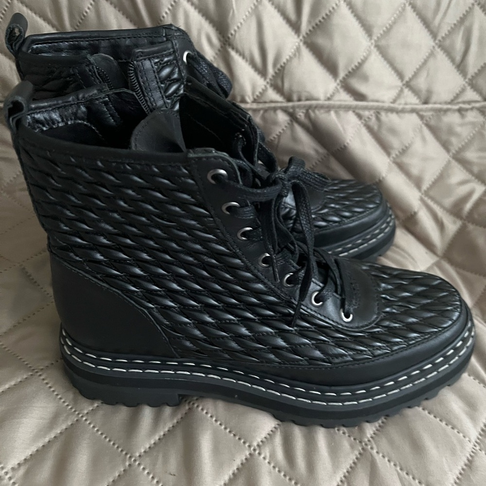 Vince Camuto Black Quilted Lace-Up Booties